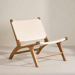 Nohr Fauteuil 'Calogero' Teakhout en Lederlook, kleur Crème