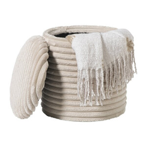 Opbergpoef ribstof - beige - ø35x28 cm