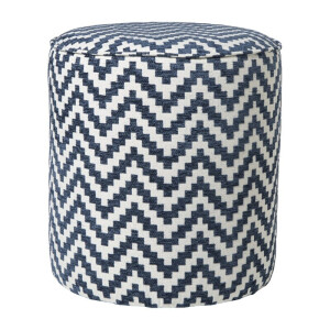 Poef zigzag - blauw/wit - ø35x38 cm