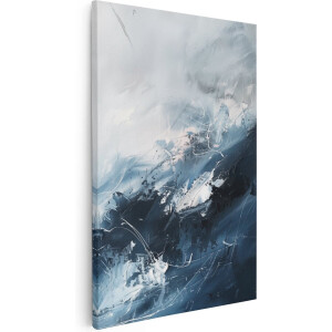 Artaza Canvas Schilderij Abstract Kunstwerk van Blauwe en Witte Golven - 40x60 - Wanddecoratie - Foto Op Canvas - Canvas Print