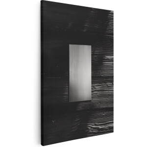 Artaza Canvas Schilderij Zwart Witfoto van een Metalen Plaat op een Houten Muur - 20x30 - Klein - Foto Op Canvas - Canvas Print