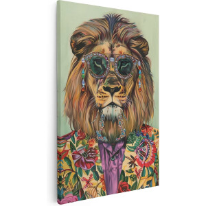 Artaza Canvas Schilderij Leeuw met Zonnebril en een Gebloemd Pak - 20x30 - Klein - Foto Op Canvas - Canvas Print