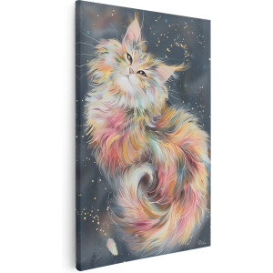 Artaza Canvas Schilderij Kleurrijke Kat Liggend op een Sterrennacht - 20x30 - Klein - Foto Op Canvas - Canvas Print