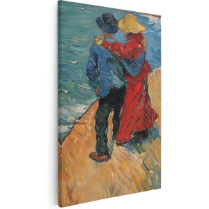 Artaza Canvas Schilderij Kunstwerk van een Stel dat op het Strand loopt - 60x90 - Muurdecoratie - Foto Op Canvas - Canvas Print