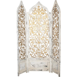 Clayre & Eef Kamerscherm 124x186 cm Wit Goudkleurig Hout