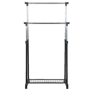 Leen Bakker - Kledingrek Op Wieltjes - /chroom - Dubbel Rek - Metaal - Zwart - 43x83x168 Cm
