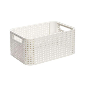 Leen Bakker - Curver Opbergmand Rattan - Off-white - 28,5x19x13 Cm - Kunststof - Wit