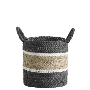2e Halve Prijs Leen Bakker - Mand Bologna - Naturel/zwart/wit - 35xØ33 Cm - Zeegras - Beige