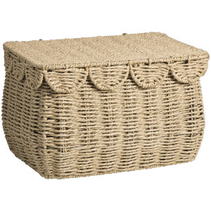 2e Halve Prijs Leen Bakker - Mand Moda Met Deksel - Bruin - 27x37x23 Cm - Papier - Crème