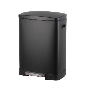 Leen Bakker - Pedaalemmer Duo Paco - - 25 + 15 Liter - 64,5 Cm - Metaal - Zwart - 47.5x64.5x39 Cm