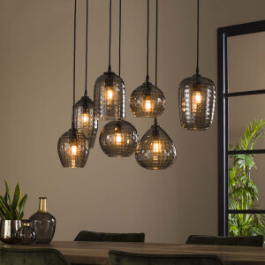 LifestyleFurn Hanglamp 'Reed' 7-lamps, kleur Smoke Grey