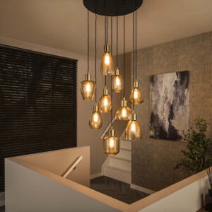 LifestyleFurn Hanglamp 'Dayn' 9-lamps, kleur Amber