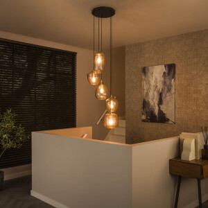 LifestyleFurn Hanglamp 'Ante' 5-lamps, kleur Amber