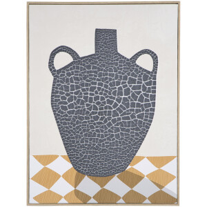 Leen Bakker - Schilderij Vase Off-white - 60x45 Cm - MDF - Crème#Grijs#Geel - 2.5x45x60 Cm