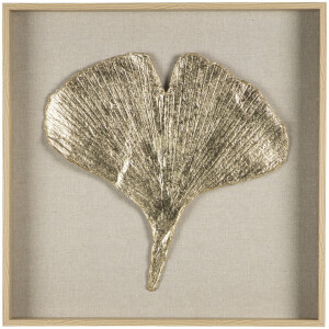 Leen Bakker - Schilderij Ginko Goudkleur /glas - 50x50 Cm - MDF - Goudkleurig#Beige#Crème - 5.5x50x50 Cm