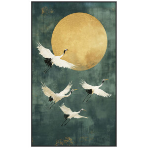 Leen Bakker - Schilderij Volle Maan FCL - 118x70 Cm - MDF - Groen#Zwart#Goudkleurig - 3.7x70x118 Cm