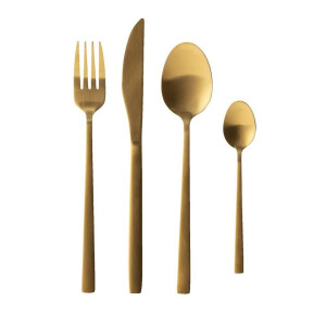 Leen Bakker - Bestekset - Goud - 16 Delig - 4 Persoons - RVS - Goudkleurig - 6.5x14x25 Cm
