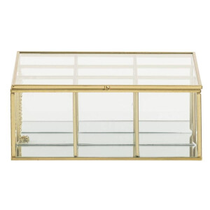 Leen Bakker - Theedoos - Glas/metaal - Goud - Metaal/Glas - Goudkleurig - 21.5x8x21.5 Cm