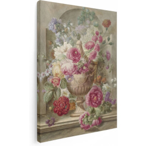 Artaza Canvas Schilderij Vaas met Bloemen - Pieter van Loo - 90x120 - Groot - Kunst - Wanddecoratie Woonkamer