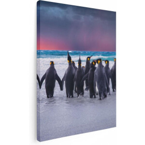 Artaza Canvas Schilderij Groep Pinguïns bij het Water - Kudde - 60x80 - Foto Op Canvas - Canvas Print