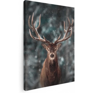 Artaza Canvas Schilderij Hertenkop - Hert In De Sneeuw  - 60x80 - Foto Op Canvas - Canvas Print