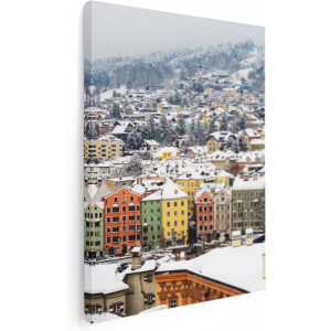 Artaza Canvas Schilderij Gekleurde Huisjes met Sneeuw in Oostenrijk - 30x40 - Klein - Foto Op Canvas - Canvas Print