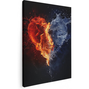 Artaza Canvas Schilderij Twee Harten Gemaakt van Vuur en Water op een Zwarte Achtergrond - 30x40 - Klein - Foto Op Canvas - Canvas Print