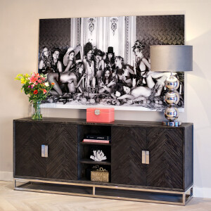 Richmond Dressoir 'Blackbone' Eikenhout en Staal, kleur Zwart / Zilver, 225cm