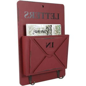 TheLau - Houten brievenbus brievenrek sleutelhouder muuropslag decoratie haakhanger (rood) - Stijlvolle opbergoplossing voor post en sleutels