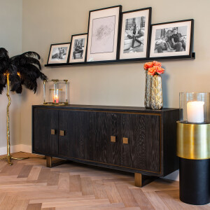 Richmond Dressoir 'Hunter' Eiken, kleur Zwart / Goud, 220cm