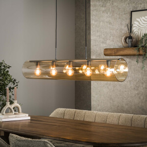 LifestyleFurn Hanglamp 'Wessley' Amber glas en Artic black, 5-lamps