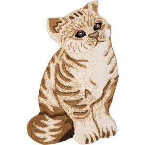 Clayre & Eef Vloerkleed Kat 60x90 cm Wit Bruin Wol Tapijt