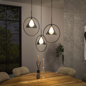 LifestyleFurn Hanglamp 'Jordie' Smoke glas, 3-lamps