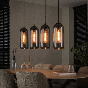 LifestyleFurn Hanglamp 'Jaida' 4-lamps, smoke-glas