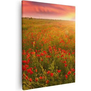 Artaza Canvas Schilderij Rode Klaproos Bloemenveld - Zonsondergang - 80x100 - Groot - Foto Op Canvas - Canvas Print