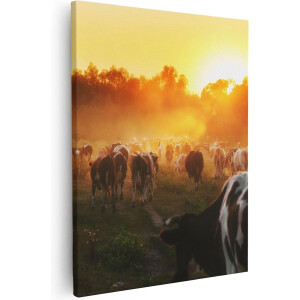 Artaza Canvas Schilderij Kudde Koeien In Weiland Bij Zonsondergang - 40x50 - Foto Op Canvas - Canvas Print