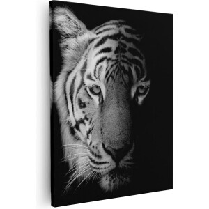 Artaza Canvas Schilderij Tijgerkop - Tijger - Zwart Wit - 80x100 - Groot - Foto Op Canvas - Canvas Print