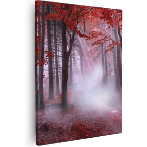 Artaza Canvas Schilderij Rood Bos Met Bomen - 80x100 - Groot - Foto Op Canvas - Canvas Print