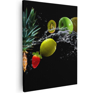 Artaza - Canvas Schilderij - Fruit Met Water Op Zwart Achtergrond - 80x100 - Groot - Foto Op Canvas - Canvas Print