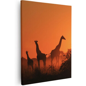 Artaza - Canvas Schilderij - Drie Giraffe Silhouetten Bij Zonsondergang - 40x50 - Foto Op Canvas - Canvas Print