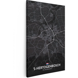Artaza Canvas Schilderij Stadskaart 's-Hertogenbosch in het Zwart - 80x120 - Groot - Muurdecoratie - Canvas Print