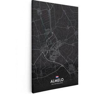 Artaza Canvas Schilderij Stadskaart Almelo in het Zwart - 40x60 - Poster Foto op Canvas - Canvas Print