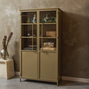 WOOOD Vitrinekast 'Exhibit' 170 x 99cm, kleur Khaki