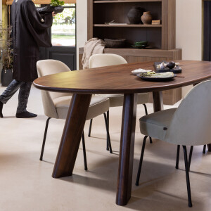 WOOOD Organische Eettafel 'Roundly' Mangohout, 200 x 100cm, kleur Walnoot