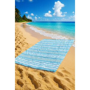 Luxe XXL 235 x 220cm Hamamdoek- XXL Groot Vakantie Strandlaken -tweepersoons Strandkleed - Katoenmix - Turqouise Wit Gestreept aesthetic - Sneldrogende Strandlakens - Bedsprei extra groot