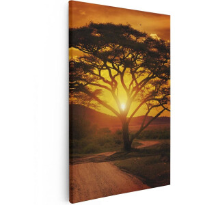 Artaza Canvas Schilderij Zonsondergang Achter Een Savanne Boom - 80x120 - Groot - Foto Op Canvas - Canvas Print