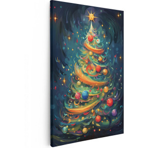 Artaza Canvas Schilderij Gekleurde Kerstboom - Kerst - Versieringen - 80x120 - Groot - Foto Op Canvas - Wanddecoratie Woonkamer