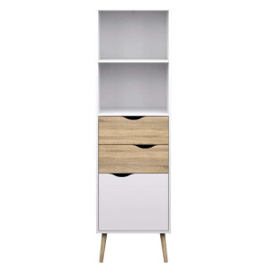 Leen Bakker - Boekenkast Delta - Wit/eikenkleur - 171,3x50,1x39 Cm - Spaanplaat - Bruin#Wit - 50.1x171.3x39 Cm
