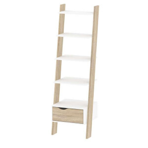 Leen Bakker - Boekenkast Delta 1-lade - Wit/eikenkleur - 180,4x55,1x48,1 Cm - Spaanplaat - Bruin#Wit - 49.2x190.6x6.4 Cm