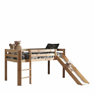 Leen Bakker - Vipack Halfhoogslaper Pino Met Glijbaan - 90x200 Cm - Grenenhout - Bruin - 217.3x114x209.3 Cm